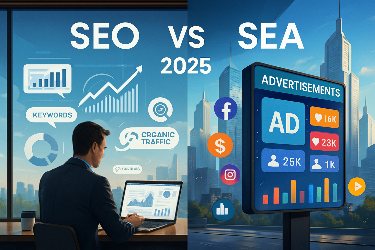 discover the key differences between seo and sea, and learn how to choose the most effective digital marketing strategy for your business in 2025. explore benefits, challenges, and expert tips for success.
